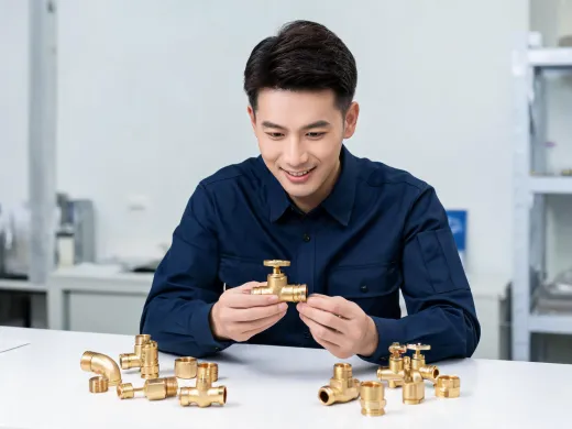 Product specialist inspecting brass fittings