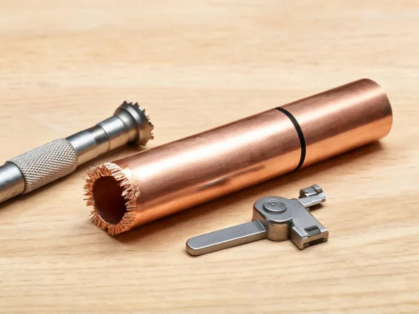 Deburring and depth gauge step