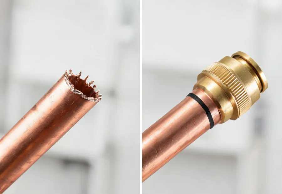 Before pipe prep and after Sharkbite fitting install
